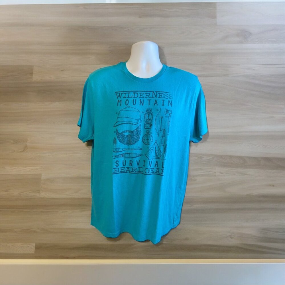 Old Navy Graphic Tee XL Turquoise Wilderness Mountain Survival Beard Streetwear
